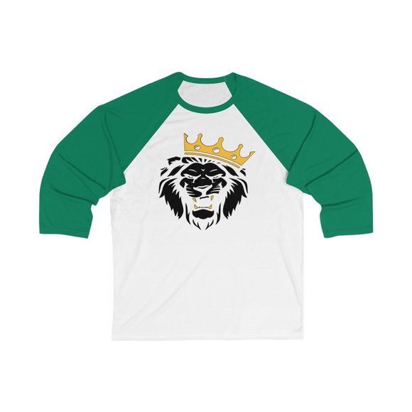 SBC Black & Gold Lion Unisex 3/4 Sleeve Red Baseball Tee - Picture 3 of 4